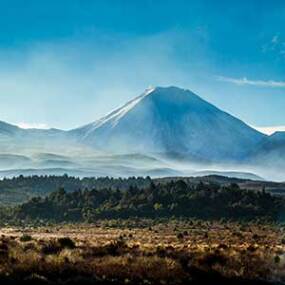 Looking across Tongariro National Park to Mt Ngauruhoe