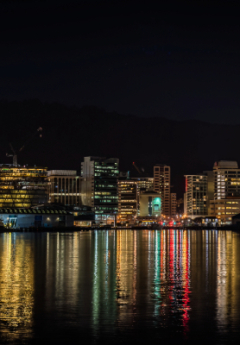 Nightlights over the water in Wellington City