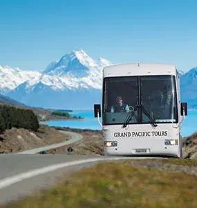 Escorted Coach Tour with Grand Pacific Tours driving through New Zealand's South Island