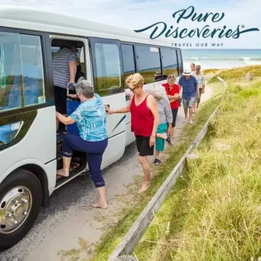 Pure Discoveries Coach at beach - Small Group Tours New Zealand