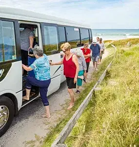 Pure Discoveries Small Coach at the beach