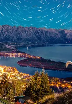 Aerial view Queenstown and starry sky in the night