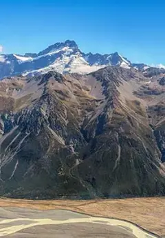 View of snowcapped mountians in Mt Cook National Park, New Zealand