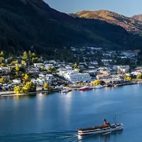 View of Queenstown and TSS Earnslaw on Lake Wakatipu