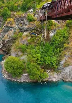 A man bungee jumping off Kawarau Bridge near Queenstown