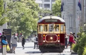 Tram meandering through the Christchurch Streets