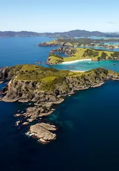 Aerial view of Bay of Islands and the South Pacific Ocean