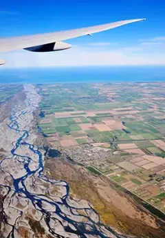 Aerial view from an airplane over Christchurch plains