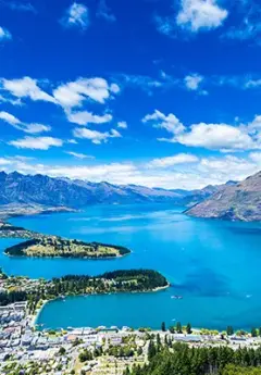 Aerial view of Lake Wakatipu and Queenstown