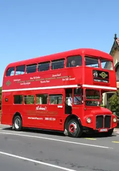 Image of red double-decker in Christchurch