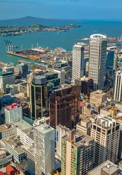 Aerial view of Auckland city centre and harbour