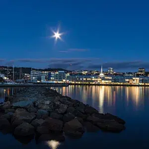 City lights over Wellington Harbour in the evening