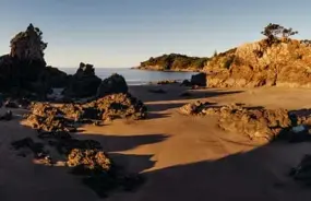 Long shadows on a Waiheke beach in the setting sun