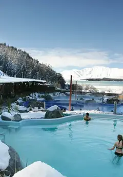 Overlooking hot springs in Lake Tekapo in the winter