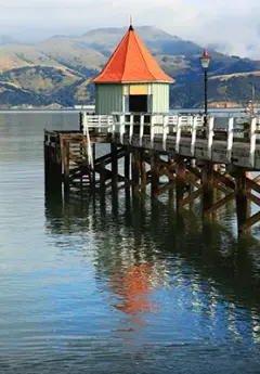 Looking over the pier in the Akaroa Harbour