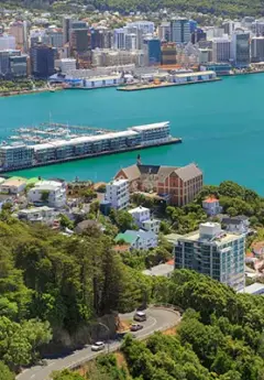 Aerial view of Wellington and city Wharf, New Zealand