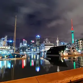 Auckland skyline and harbour at night