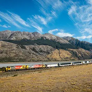 The Tranzalpine train cruising across the Craigieburn Straight