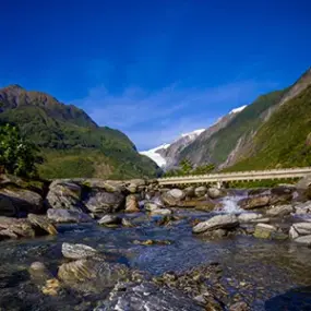 The view up the river to Franz Josef glacier