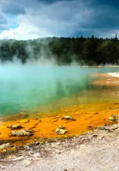 Thermal Champagne Pool foaming near Rotorua, New Zealand