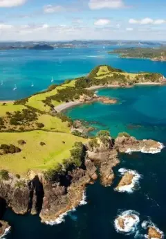 Aerial View of Bay of Islands amd crystal clear ocean