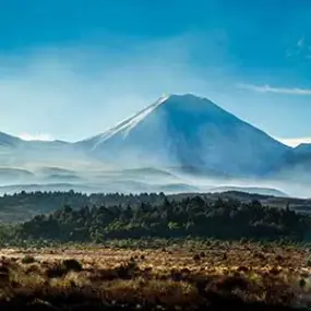 Looking across Tongariro National Park to Mt Ngauruhoe