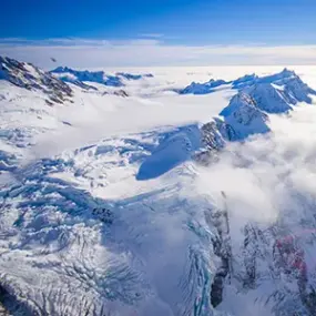 An aerial view over Franz Josef glacier